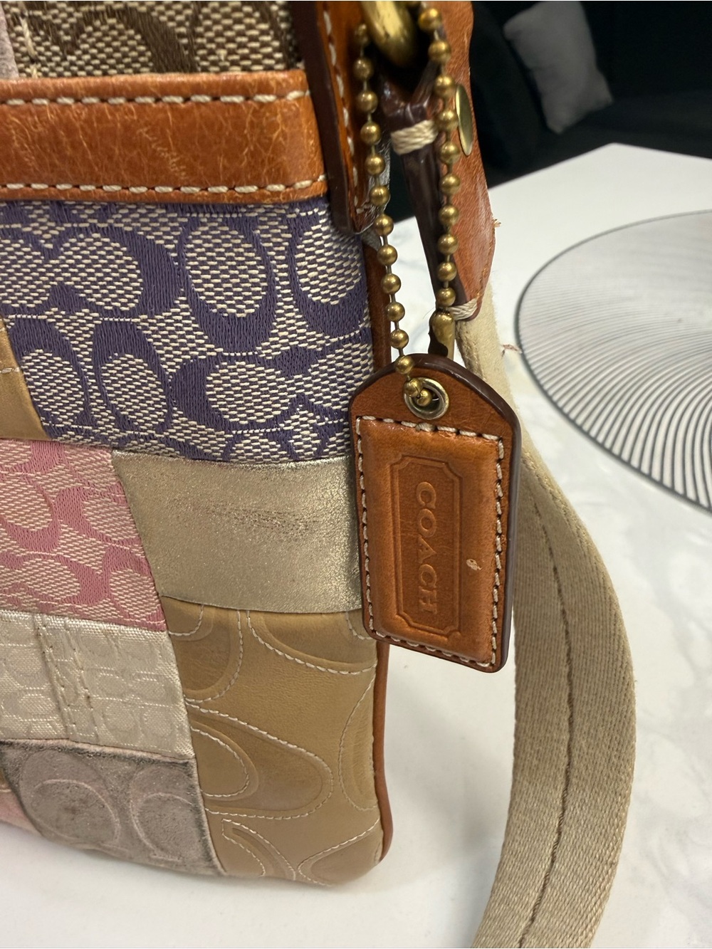 Coach Patchwork Crossbody Bag in Tan, Pink, Purple, Cream - Picture 8 of 10
